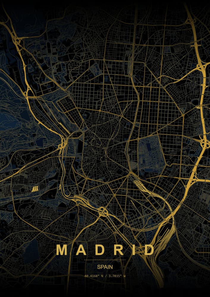 Golden Madrid Map by HUGO — canvas wall art