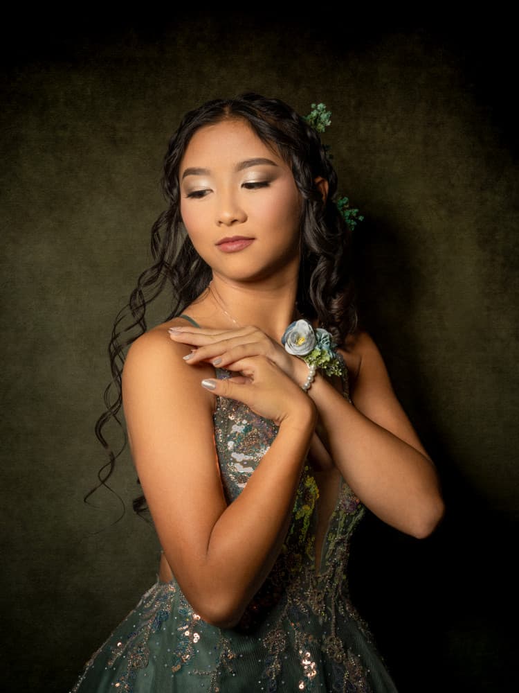 Elegant Green Gown Portrait by Jeff Wang — canvas wall art