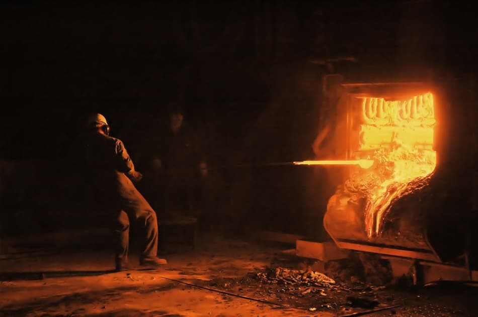Worker in Fiery Foundry by Jure Kravanja — canvas wall art