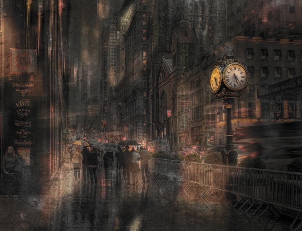 Rainy City Street Night by Anette Ohlendorf — canvas wall art