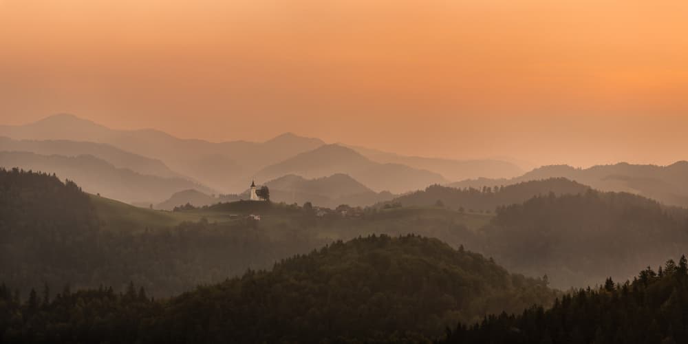 Misty Mountain Church by James Cai — canvas wall art