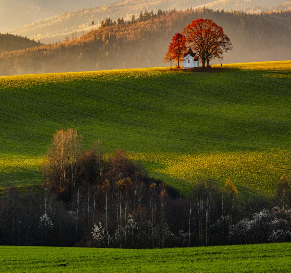 Serene Autumn Chapel by Peter Hrabinsky — canvas wall art