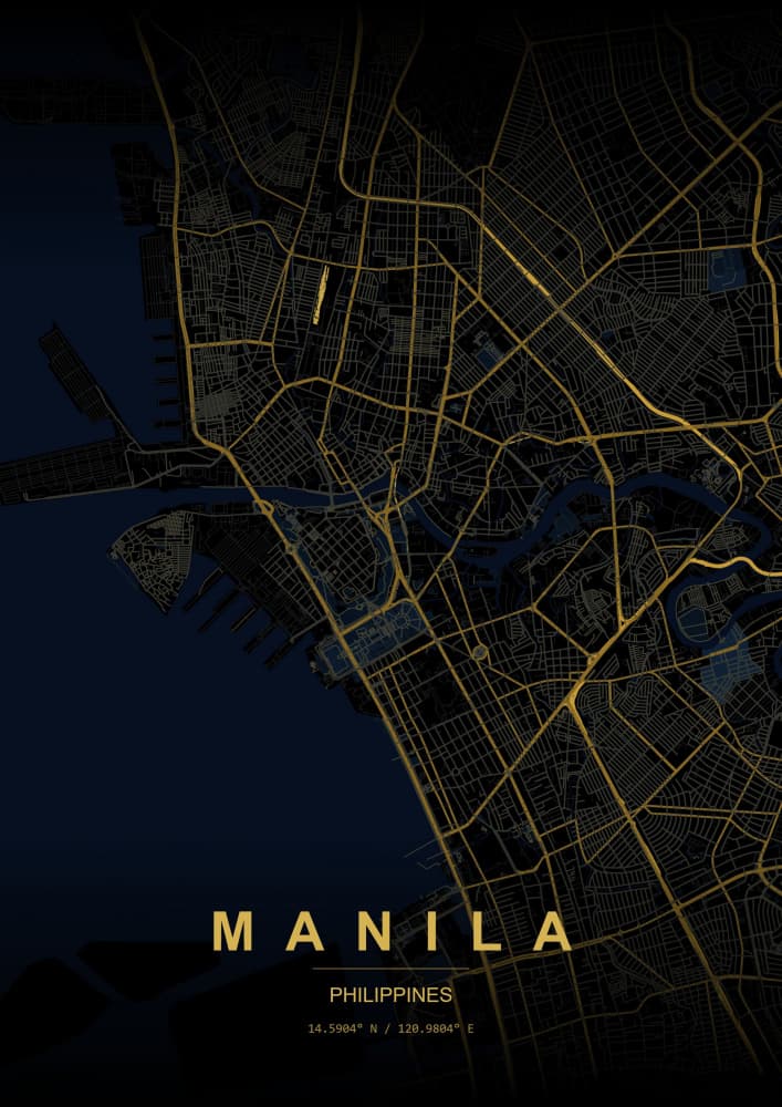Manila Golden City Map by HUGO — canvas wall art