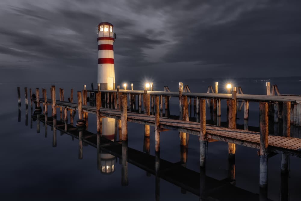 Night Lighthouse Pier by Ida Tittelova AFIAP — canvas wall art