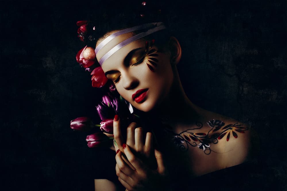 Moody Floral Portrait by Ruslan Bolgov — canvas wall art