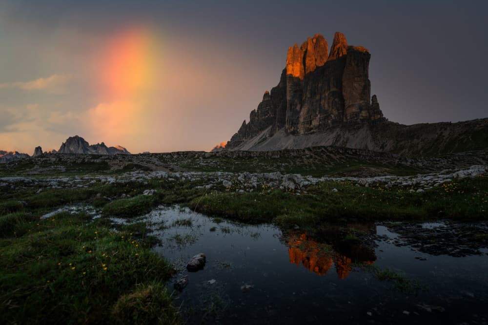 Dolomites Rainbow Reflection by David Martin Castan — canvas wall art