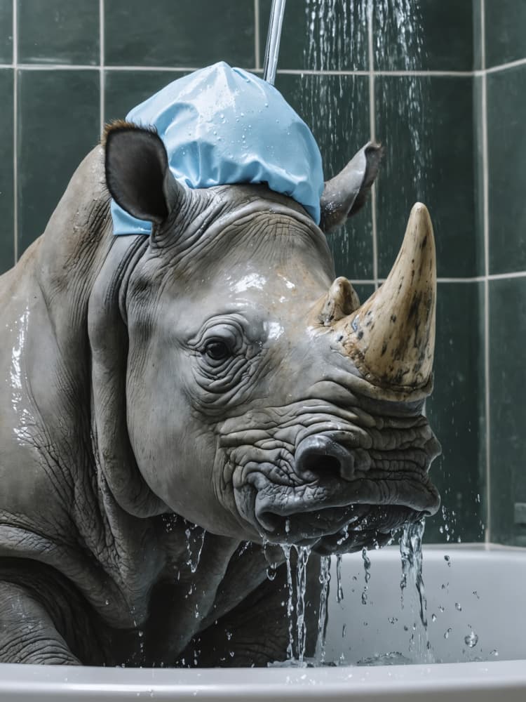 Shower Cap Rhino by Andreas Magnusson — canvas wall art