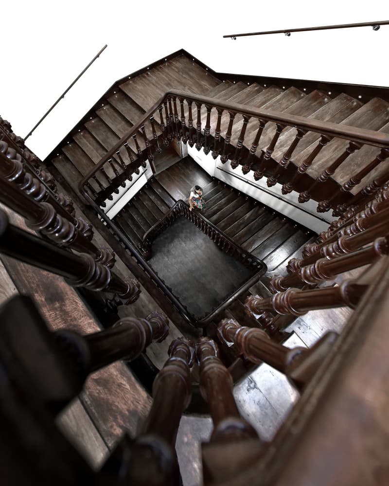 Winding Wooden Staircase by Jorge Pimenta — canvas wall art
