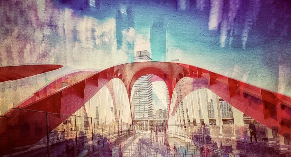 Vibrant City Bridge Reflections by Molly Fu APA — canvas wall art