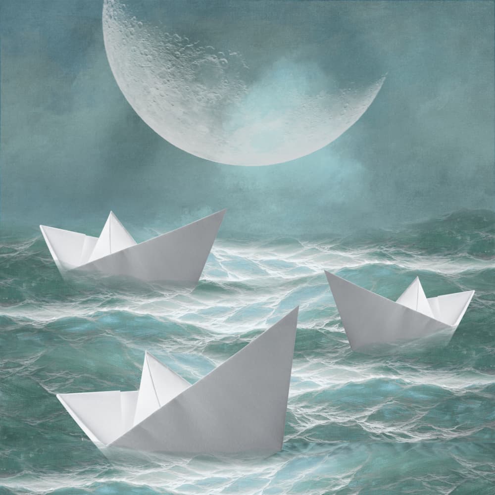 Moonlit Paper Boats by Marja van den Hurk — canvas wall art