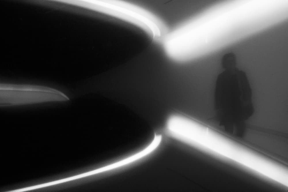 Blurry Figure Glowing Lines by Paulo Abrantes — canvas wall art