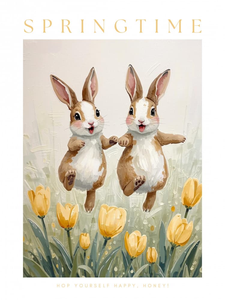 Happy Spring Bunnies by Ohkimiko — canvas wall art