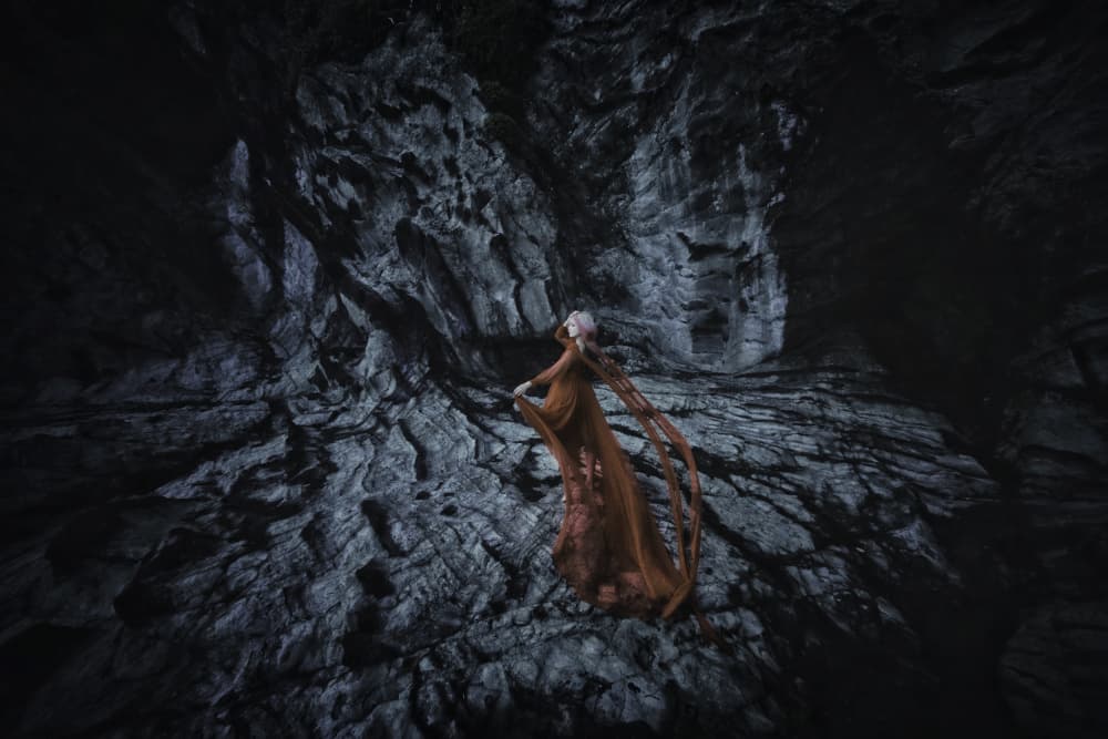 Woman In Dark Cave by KOIKI — canvas wall art