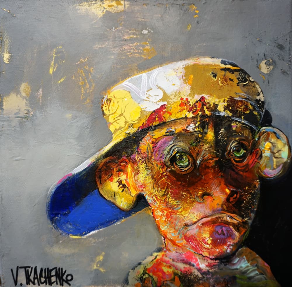 Colorful Monkey Wearing Cap by Victor Tkachenko — canvas wall art