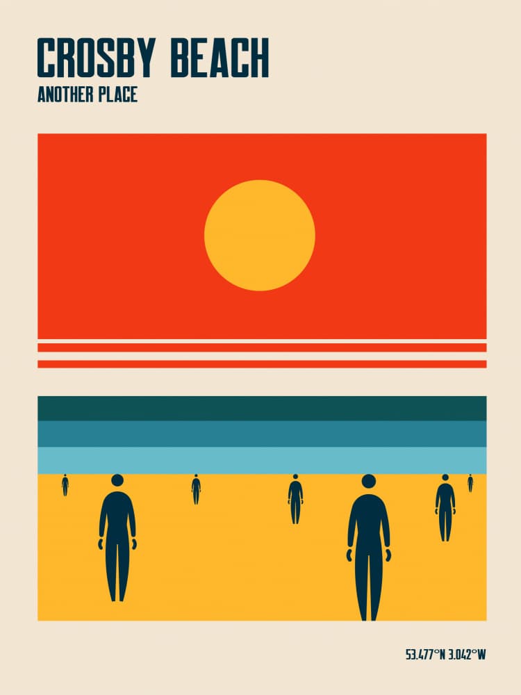 Crosby Beach Sun and Figures by Retrodrome — canvas wall art