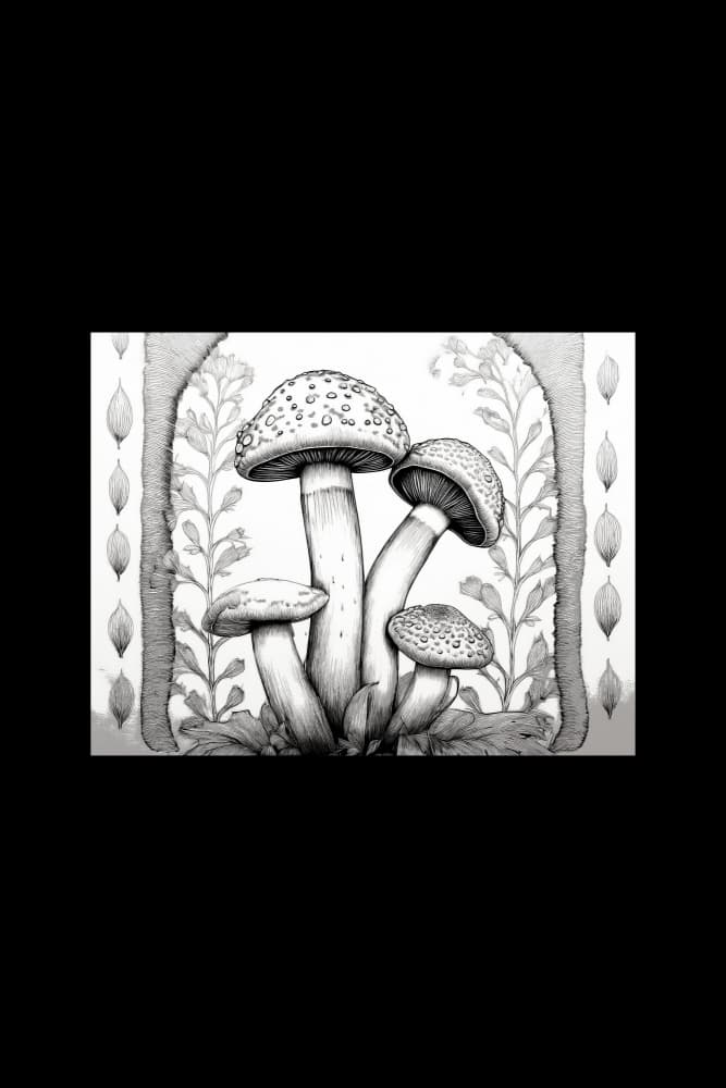 Detailed Fungi Drawing by casa cartissi — canvas wall art