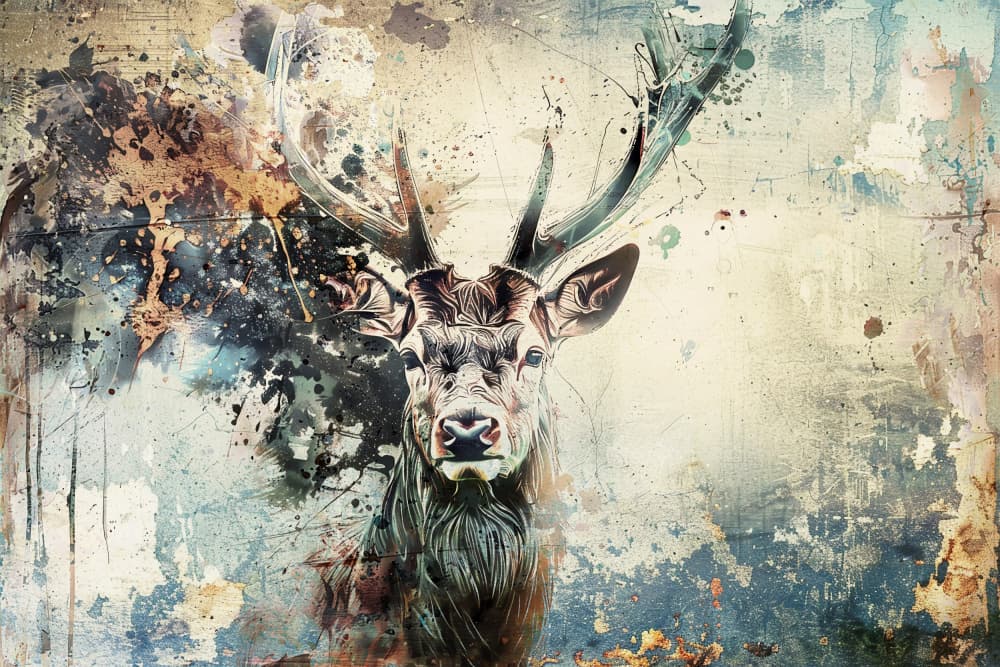 Wild Stag Splatter Art by Rafal Kulik — canvas wall art