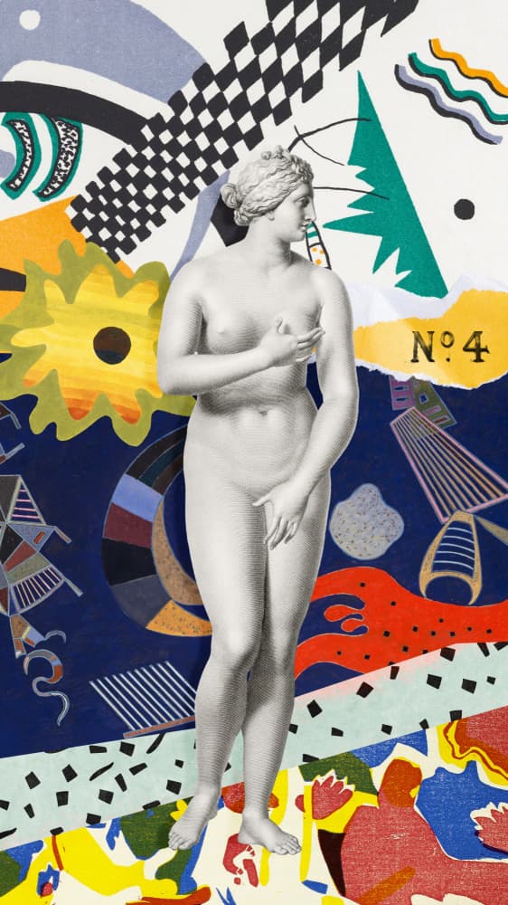 Vibrant Abstract Nude Statue by Marja van den Hurk — canvas wall art