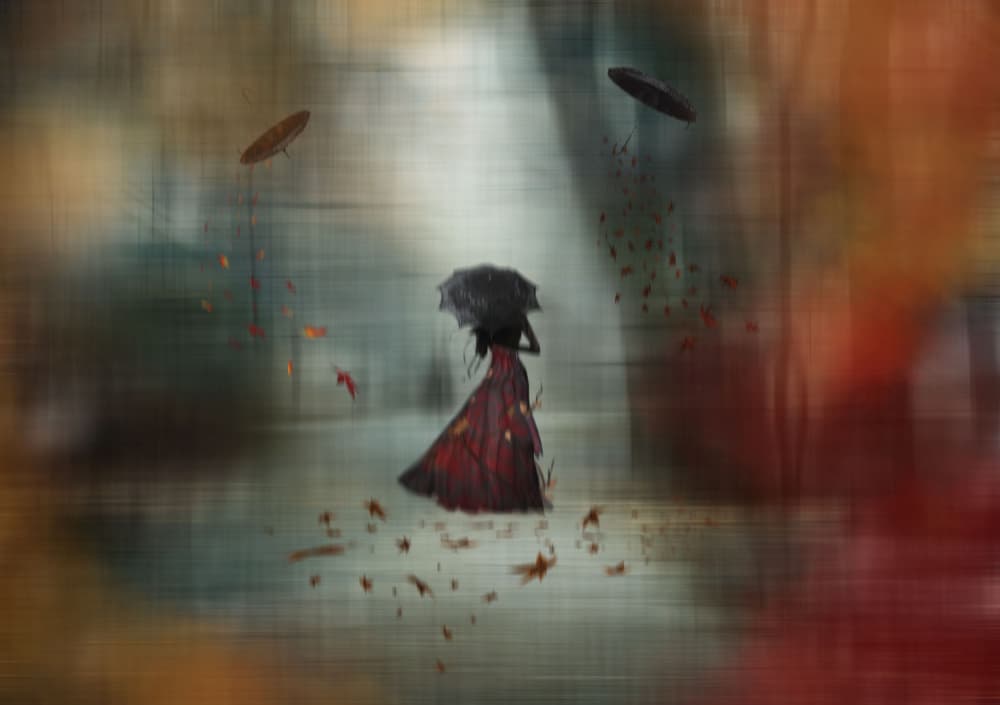 Autumn Umbrella Woman by Ewa Całkosińska-Kajzer — canvas wall art