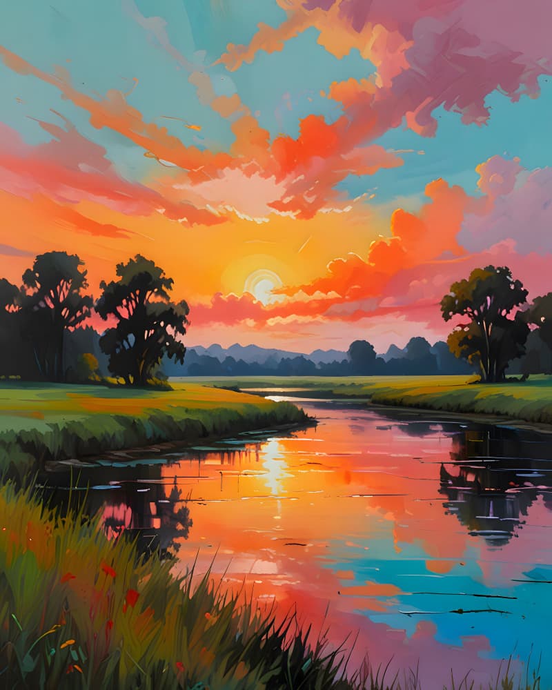 Sunset By the River by Kintsugi99 — canvas wall art