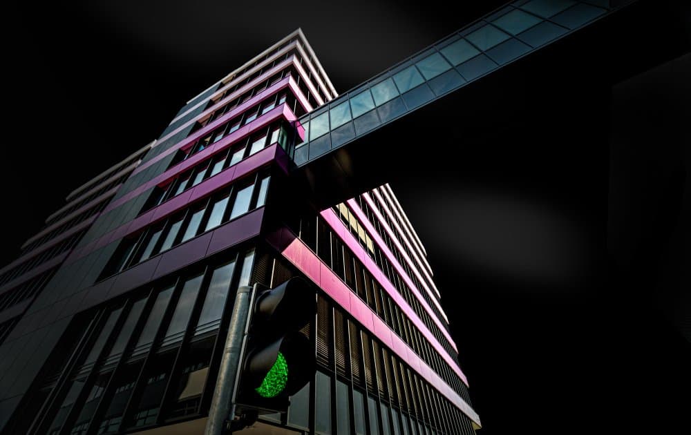 Modern Building Green Light by Stephan Rückert — canvas wall art