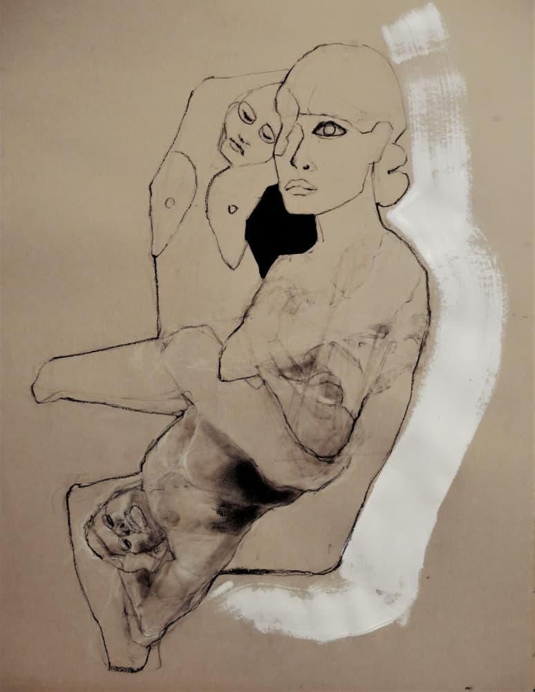 Pensive Woman Sketch by Doris Schmitz — canvas wall art