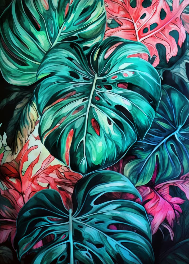 Vibrant Tropical Monstera by Justyna Jaszke — canvas wall art
