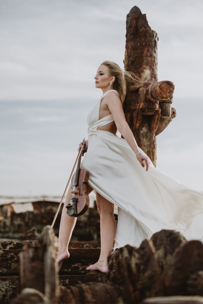 Ethereal Violinist at Shipwreck by Farid Kazamil — canvas wall art