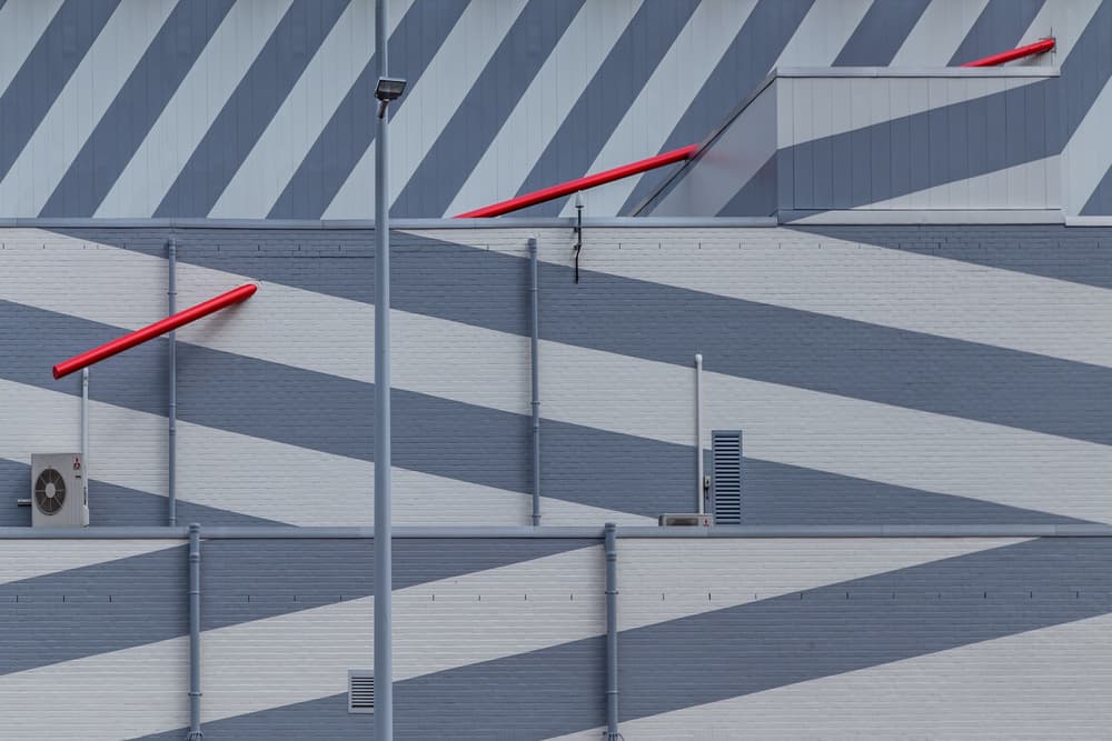 Urban Stripes and Red by Theo Luycx — canvas wall art