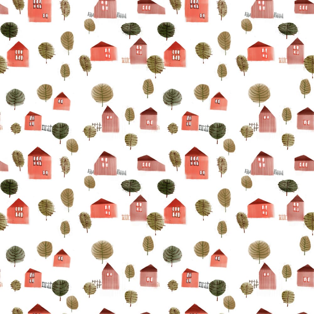 Cozy Watercolor Village by MANSI SAXENA — canvas wall art