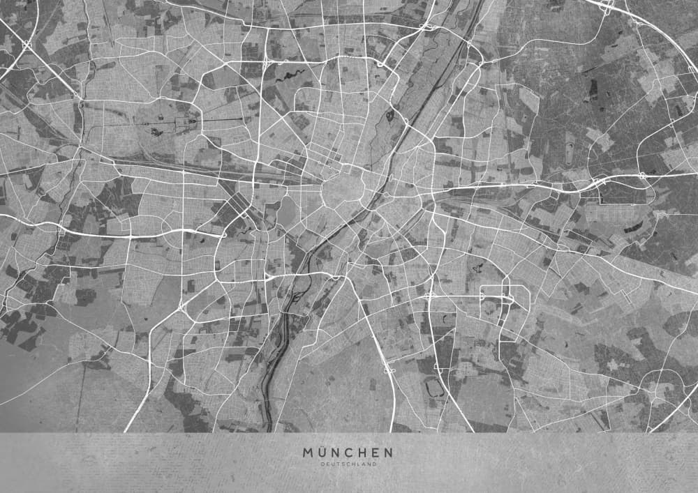 Monochrome Munich Map by Rosana Laiz Blursbyai — canvas wall art