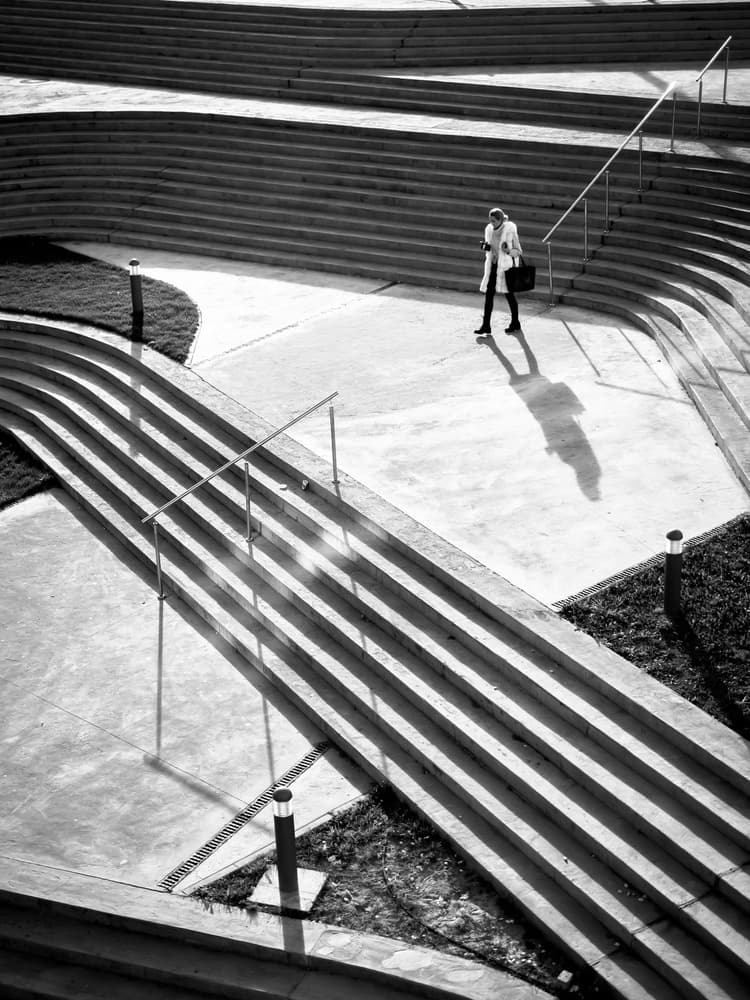 Woman On Modern Stairs by Marius Surleac — canvas wall art