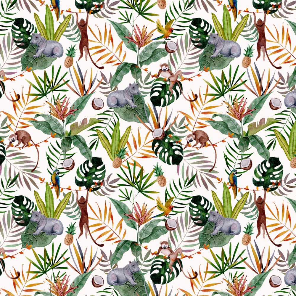 Playful Jungle Animals Pattern by Julie Lesouef — canvas wall art