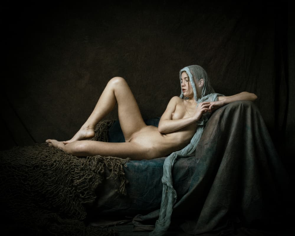 Pensive Reclining Nude by Christian Kurz — canvas wall art