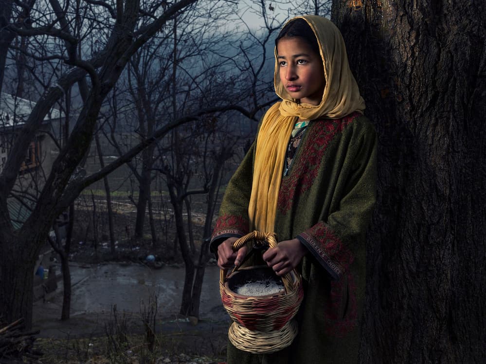 Pensive Girl With Basket by Haitham AL Farsi — canvas wall art