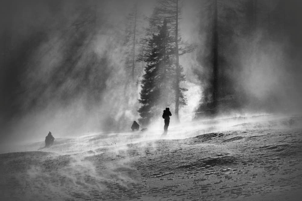 Winter Storm Hikers by Primož Kožuh — canvas wall art