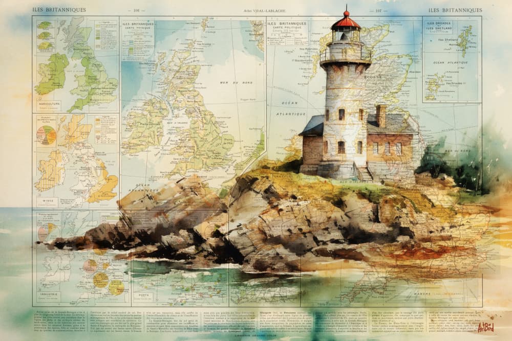 Vintage Lighthouse Map by thomas chedeville — canvas wall art