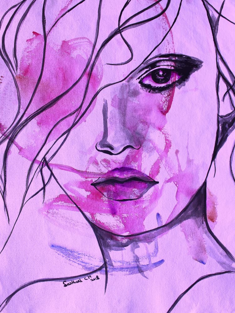 Emotional Purple Portrait by Santhosh ch — canvas wall art