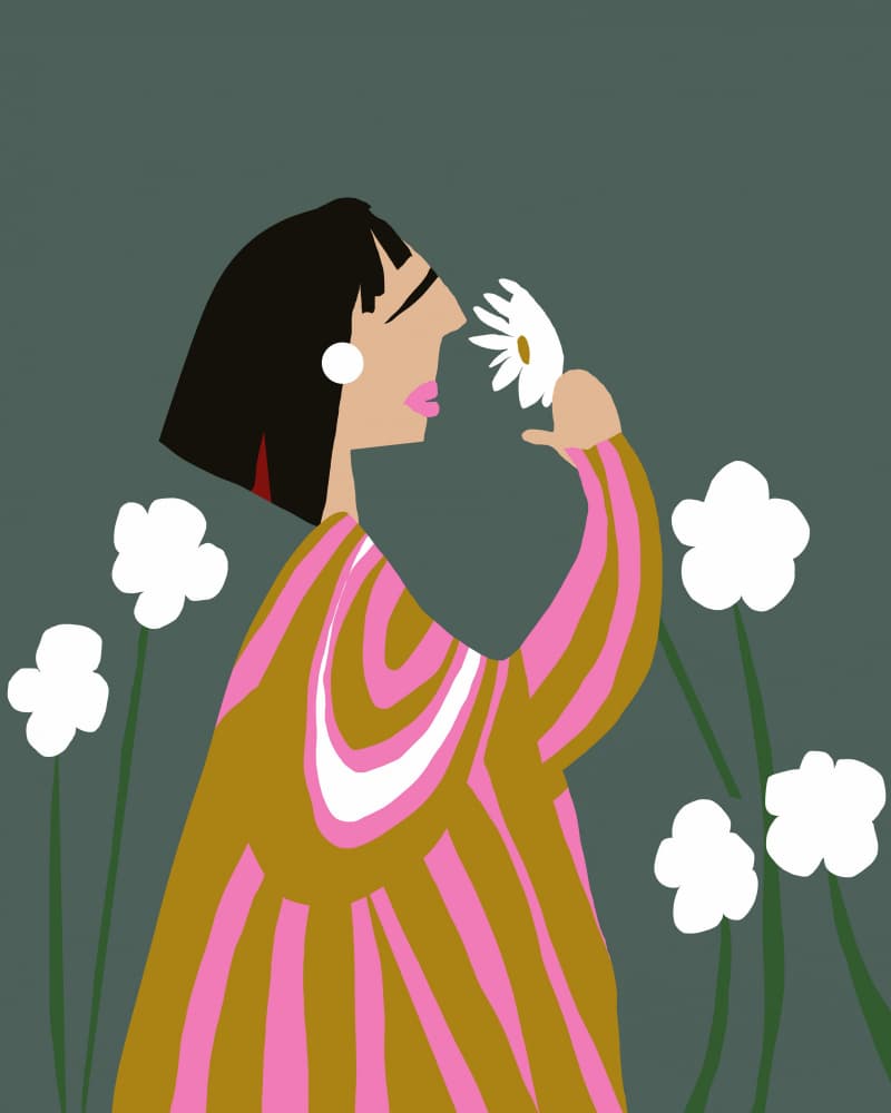 Modern Woman Smelling Daisy by Josie George — canvas wall art