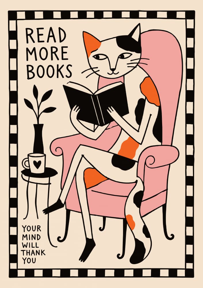 Reading Cat Armchair Poster by Patryk Krygowski — canvas wall art