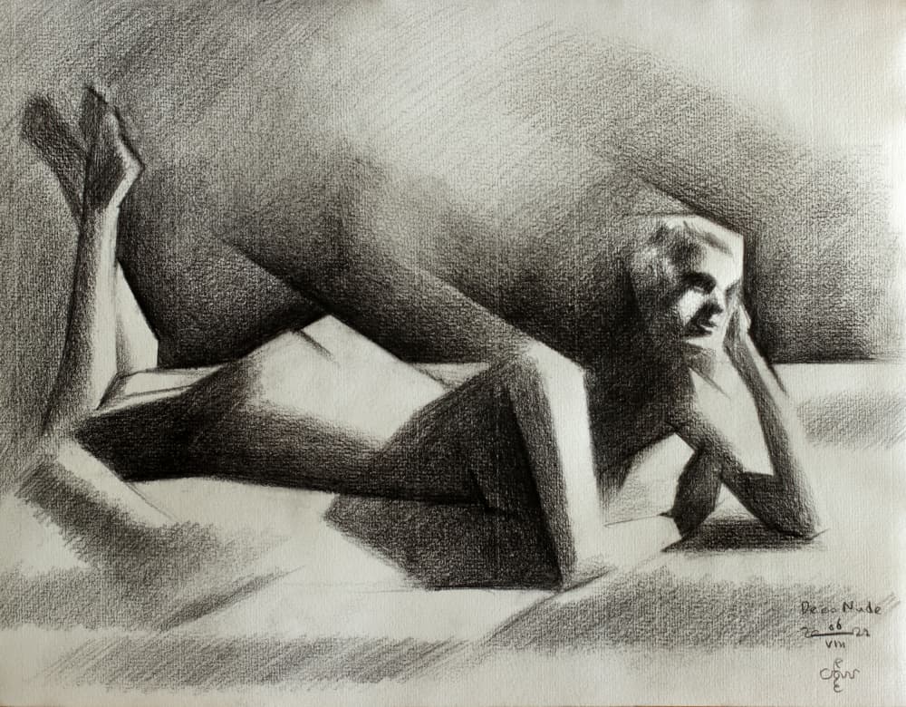 Cubist Reclining Nude by Corné Akkers — canvas wall art