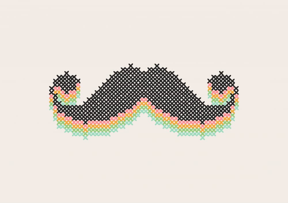 Pastel Cross Stitch Mustache by Florent Bodart — canvas wall art