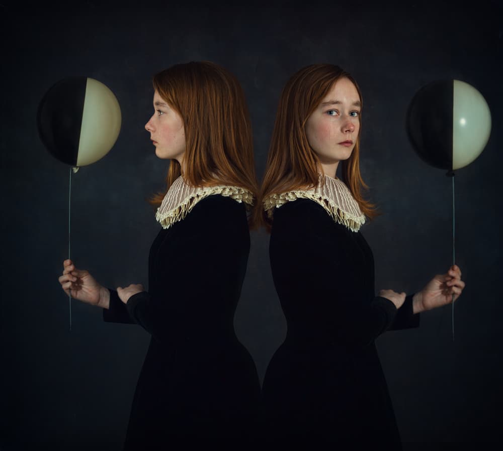 Enigmatic Twins with Balloons by Svetlana Melik-Nubarova — canvas wall art