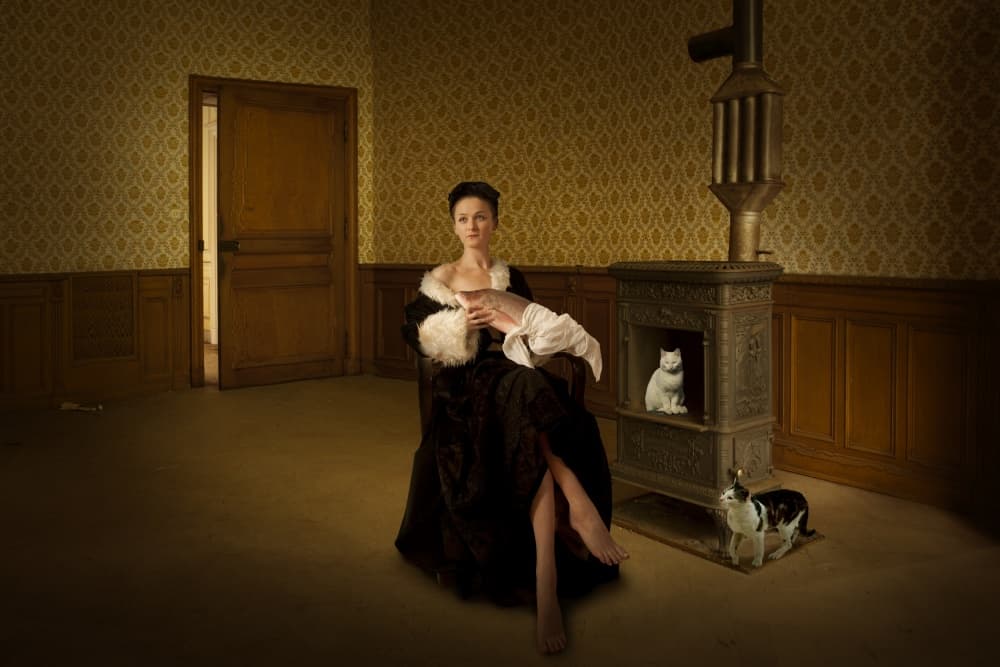 Elegant Woman with Cats by Christine von Diepenbroek — canvas wall art