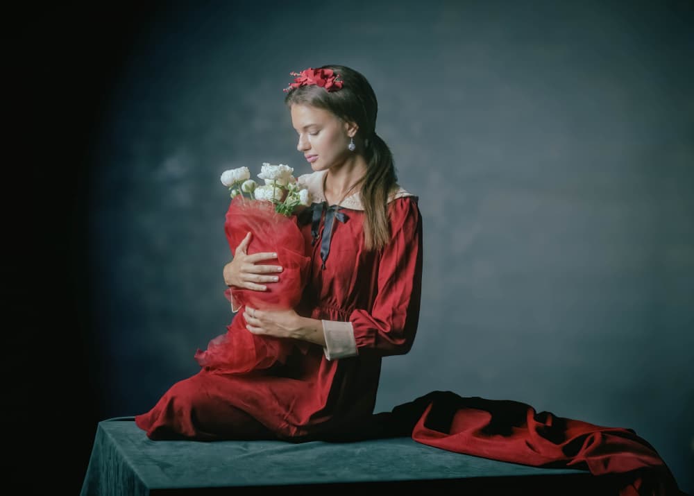 Red Dress and Roses by Tali Stein — canvas wall art