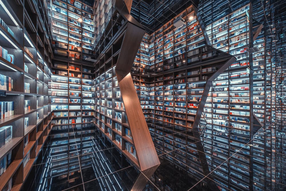 Infinite Library Reflections by TIANQI — canvas wall art