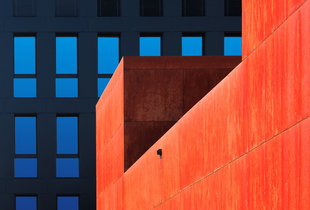 Red Blue Urban Contrast by Hans-Wolfgang Hawerkamp — canvas wall art
