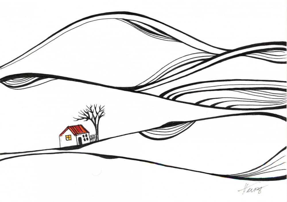 Red Roof Hill Home by Aniko Hencz — canvas wall art