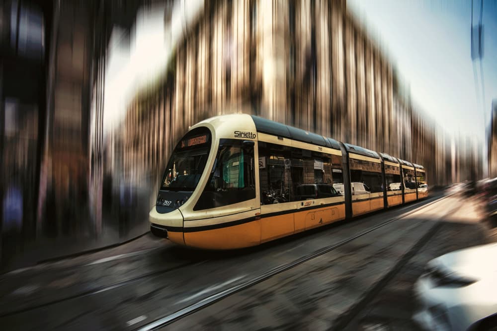 Dynamic City Tram Motion by Vito Muolo — canvas wall art
