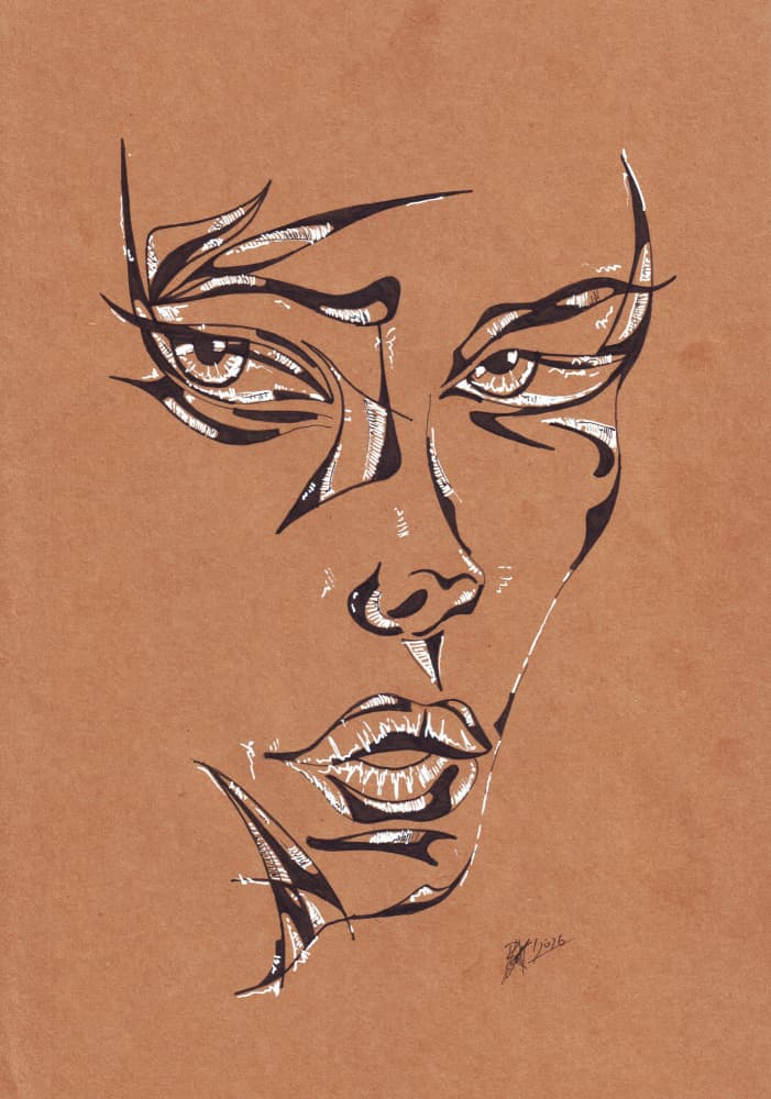 Expressive Line Portrait by Rafal Kulik — canvas wall art